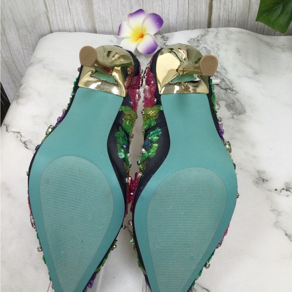 NWOT Betsey Johnson Netta Mesh  Multicolor Sequin Pointed Toe Pump - Picture 8 of 9